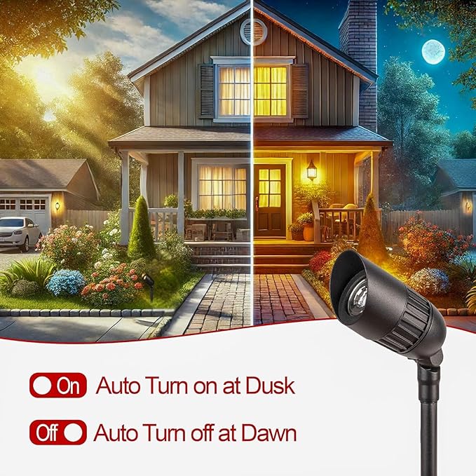 6-Pack Low Voltage LED Landscape Spotlights, 3W 200LM 3000K Warm White Outdoor Lights, IP65 Waterproof, Dusk-to-Dawn, CRI>80, with 45W Transformer & 60FT Cable for Yard, Garden, Pathway (Classic)