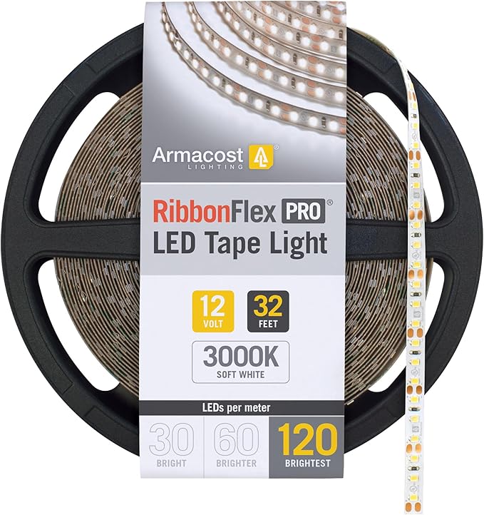 Armacost Lighting RibbonFlex Pro 12V White LED Strip Lights 120 LED/m, 3000K, 32.8 ft 143250