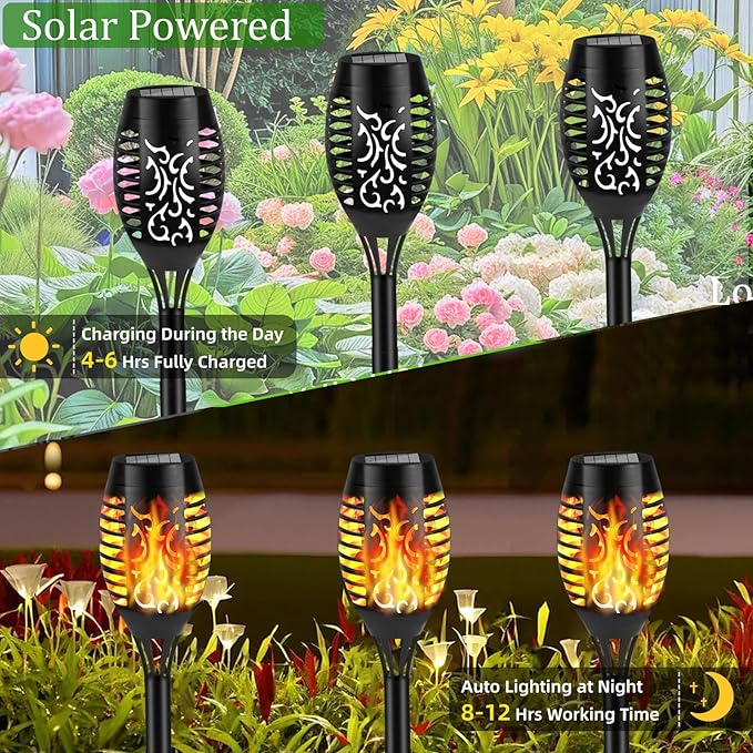 Solar Flame Lights Outdoor, Solar Torch Lights with Flickering Flame for Garden Decor - Waterproof 12 Led Torches for Outside, Yard Light for Pathway Lawn Patio Halloween Decorations 12 Pack
