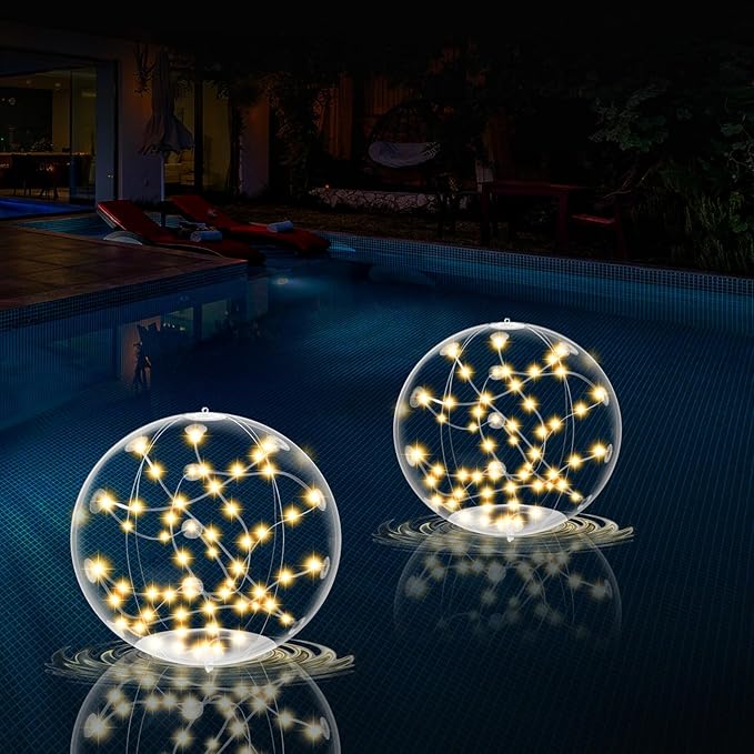 2 Pack Outdoor Solar Pool Lights, 14.5" Floating LED Light Up Balls with Remote, 3000K Warm Glow, Dimmable & Auto On at Dusk, IP68 Waterproof, 3 Modes – Perfect for Garden, Pool, Beach & Party