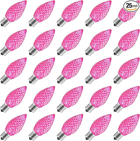 C7 Pink Christmas LED Replacement Light Bulb, C7 Shatterproof Replacement Bulbs for Outdoor Indoor String Lights, E12 Candelabra Base Pink Christmas Bulb for Xmas Holiday House Lighting Decoration