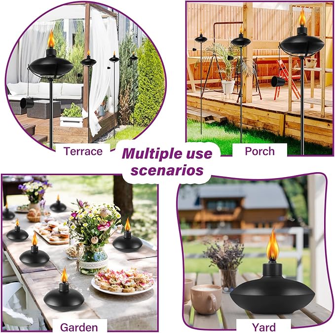 6 Pack Home Garden Torch, Outdoor Metal Torch Garden Décor,55-Inch Upgraded Citronella Torches with 3-Prong Grounded Stake, Metal Light Torches for Party Patio Pathway (More Stable)