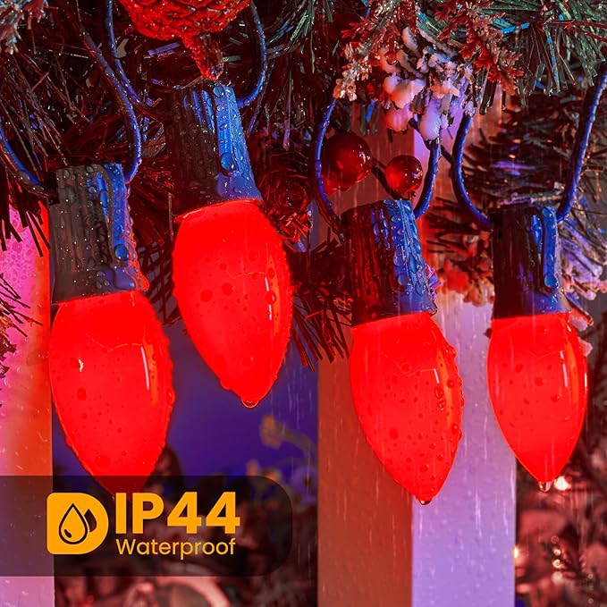 Brightown 25 Pack C9 Replacement Bulbs, Christmas C9 Incandescent Bulbs for Christmas String Lights, Christma Tree, Indoor Outdoor Holiday Decor, E17 Intermediate Base, 7 Watts, Red
