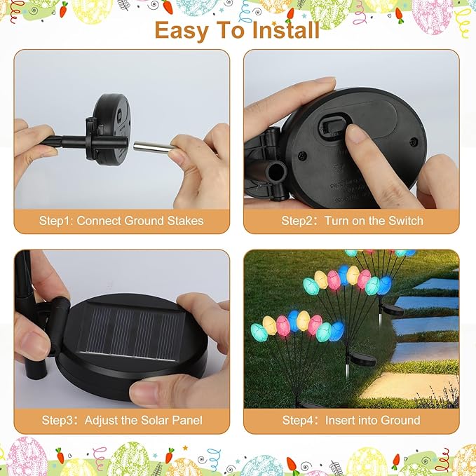 4 Pack Solar Easter Egg Lights, Colorful Garden Swaying Firefly Light Outdoor Easter Lights Waterproof Solar Stake Light for Pathway Landscape Lawn Yard Porch Patio Spring Easter Decoration