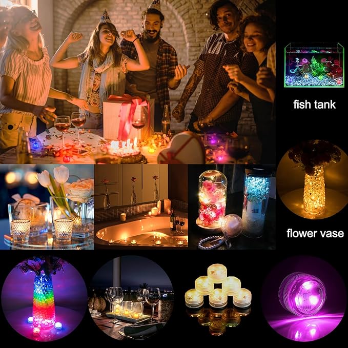 Submersible Led Lights with Remotes, Waterproof Tea Lights Candles Battery Operated RGB Color Changing Small Led Light for Vase Lantern Table Centerpieces Halloween Christmas Decor (20pack)