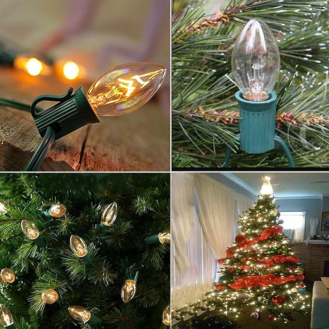 25 Pack C9 Replacement Light Bulbs, C9 Clear String Lights Repalcement Bulbs Fits in C9/E17 Intermediate Base, 7W Night Light Bulbs for Indoor Outdoor Christmas String Light Patio Holiday