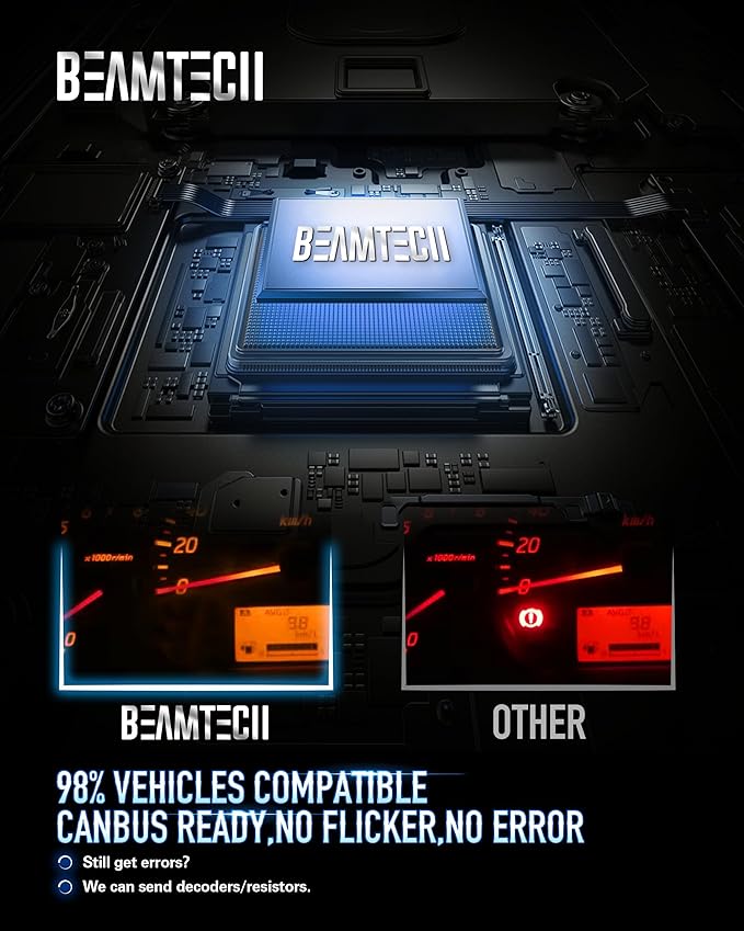 BEAMTECH 9005/HB3 Bulbs, S1 Series Fanless Fog Light 300% Brighter 6500K Xenon White, 2 Bulbs