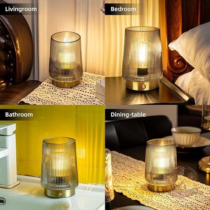 MJ Cordless Lamps Rechargeable Battery Operated Lamp Glass Table Lamp Portable Dimmable Brightness Adjust Decorative Dimmable Beside Small Lamp for Home Decor Livingroom Bedroom Kitchen Bathroom Grey