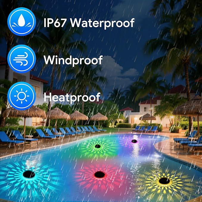 Energetic Solar Floating Pool Lights, IP67 Waterproof LED Pool Lights with Remote Control, RGBW Color Changing Decor Lighting for Pond, Bathtub, Dusk to Dawn, Dimmable, Timer, 5 Pack