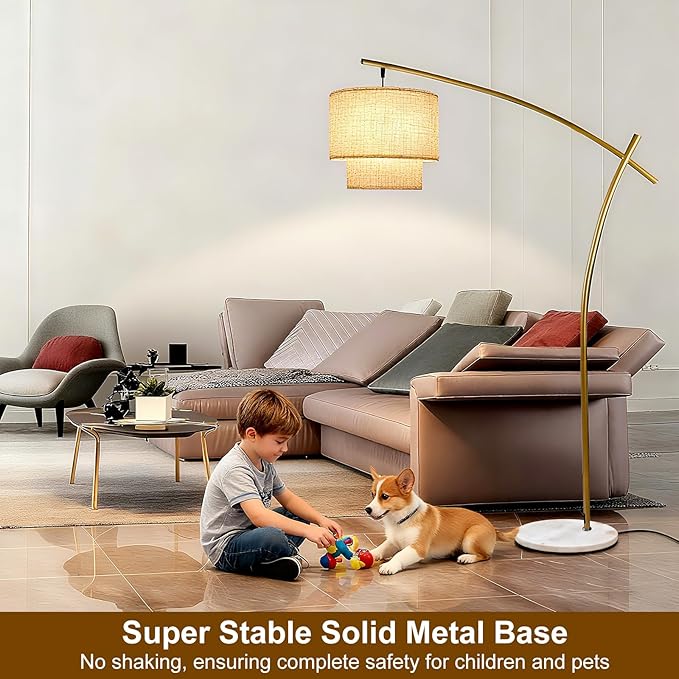 Lightdot Arc RGB Floor Lamp for Living Room, Modern Standing Lamps with Remote Control, Corner Lamp Tall Hanging Pole Lamp with Smart Bulb Included Double Linen Lamp for Bedroom Sofa Beside/Home Decor