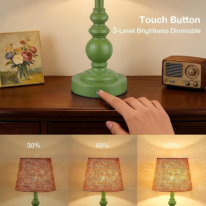 Cordless Boho Sculptural Table lamp Green, 5200-mAh Rechargeable Battery Touch Lamp, 3-Way Dimmable, Build-in LED 320 Lumens Max, Resin Home Decor, for Bedroom Living Room Dining Room