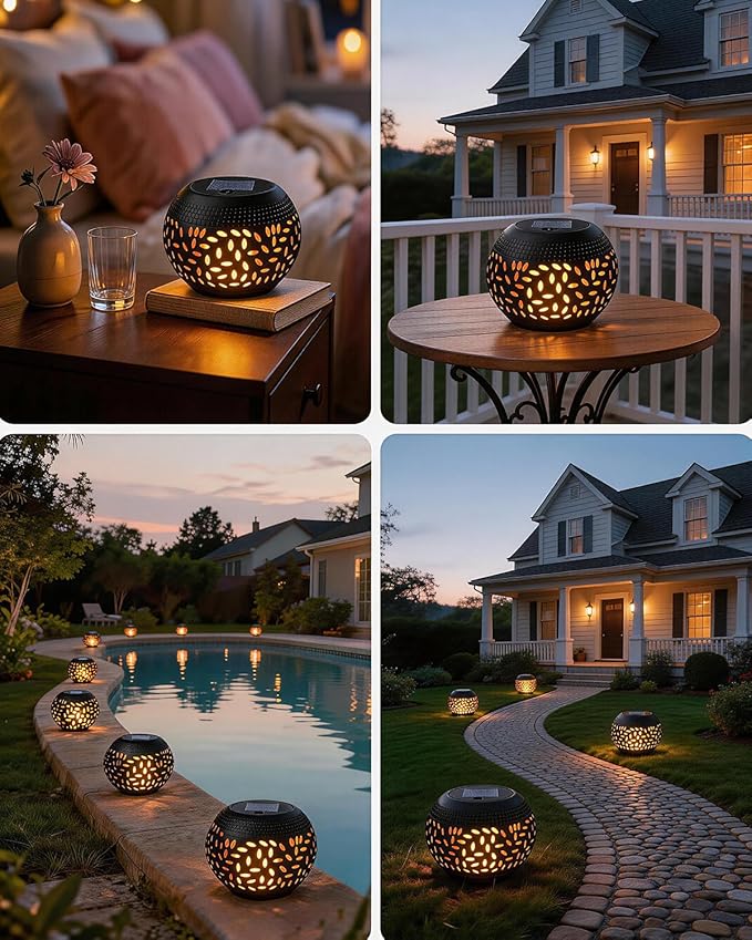 Solar Table Lights Outdoor Waterproof - Dancing Flickering Flame Lamp Black Metal Tabletop Light Solar Powered Decorative Lighting Lantern for Desk Bedroom Patio Garden Pathway Yard 1 Pack