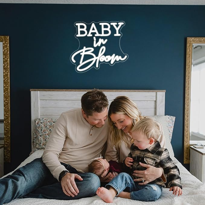 Baby in Bloom Neon Sign for Baby Shower Decorations,14.4''X12.5'' White Dimmable LED Neon Lights Sign,USB Powered Light Sign for Girl Boy Babys Room Wall Decor Birthday Party Backdrop