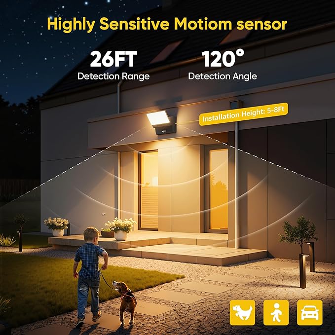 Motion Sensor LED Outdoor Wall Light 2-Pack, Rotatable Adjustable Wall Sconce, IP65 Waterproof Porch Light for House Garage Patio, 3000K Warm White, Matte Black Aluminum
