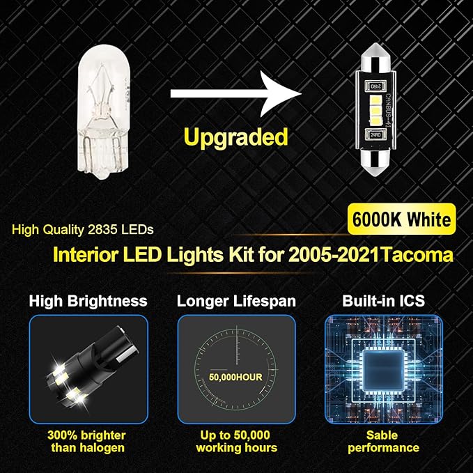 EASY EAGLE 10Pcs Tacoma LED Interior Lights: 6000K Super Bright Map Dome LED Bulbs - for Toyota Tacoma 2005 2006 2007 2008 2009 2010 2011 2012 2013 2014 2015 2016-2021 All Models+ Install Tool