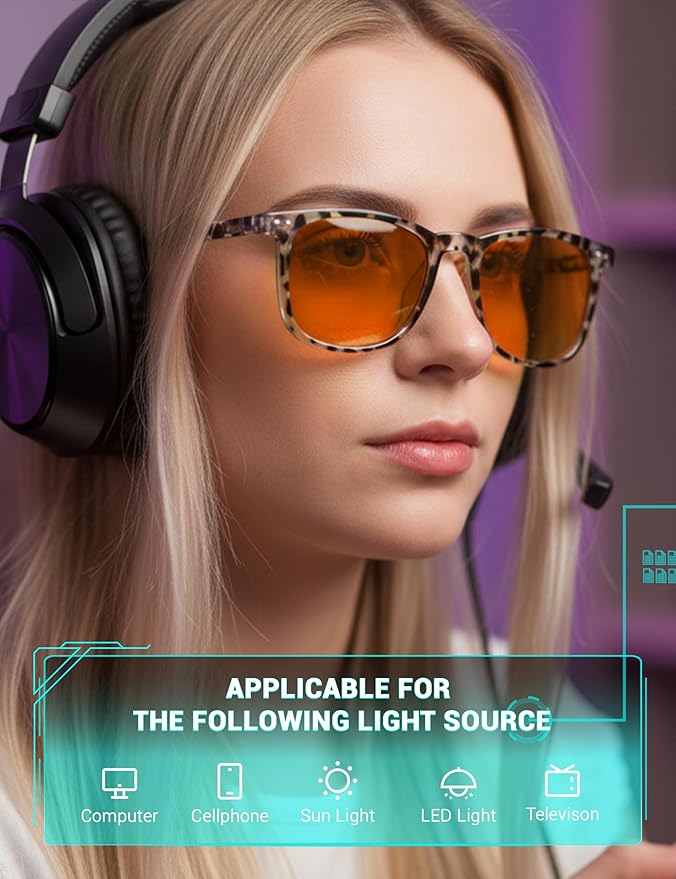 TIJN Sleep Glasses Blue Green Light Blocking Dual AR Coatings Amber Lens for Computer Gaming Screen Fatigue & UV Protection