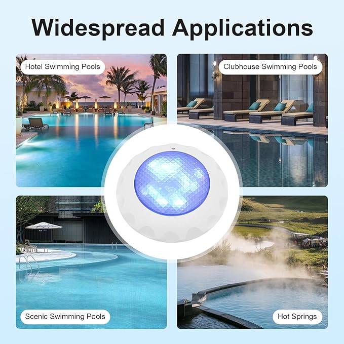 45W 12V LED Pool Light 3000LM RGB Color-Changing Waterproof IP68 Underwater LED Lights Swimming Pool Fountain Pond Colorful Lamp with Remote Controller