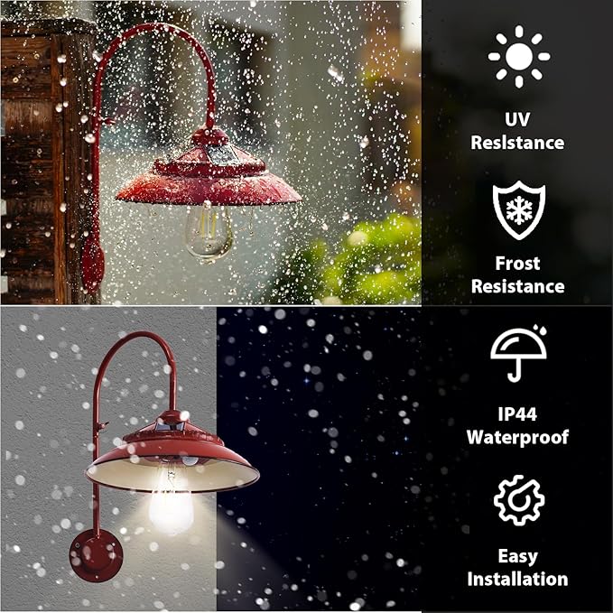 Solar Barn Light - Rustic Outdoor Lights for Patio Yard Garage Chicken Coop Shed & Farmhouse，Waterproof Wireless with Motion Sensor Mode (Red)