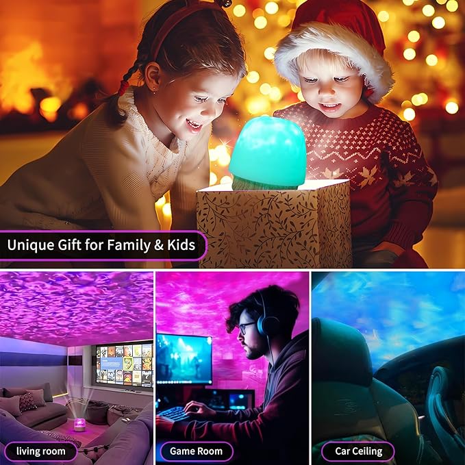 Galaxy Projector Light, Ocean Wave Projector Light with Bluetooth Speaker, 16 Colors Mushroom Lamp with Remote Control, Star Projector Cordless for Kids, Room Decor, Bedroom, Party, Gift