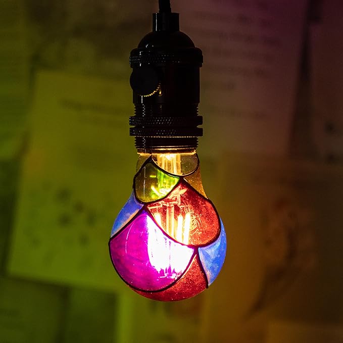 Stained Glass Light Bulb, Rainbow Painted, 4W 120V, Multi Colored Indoor, Fun & Romantic