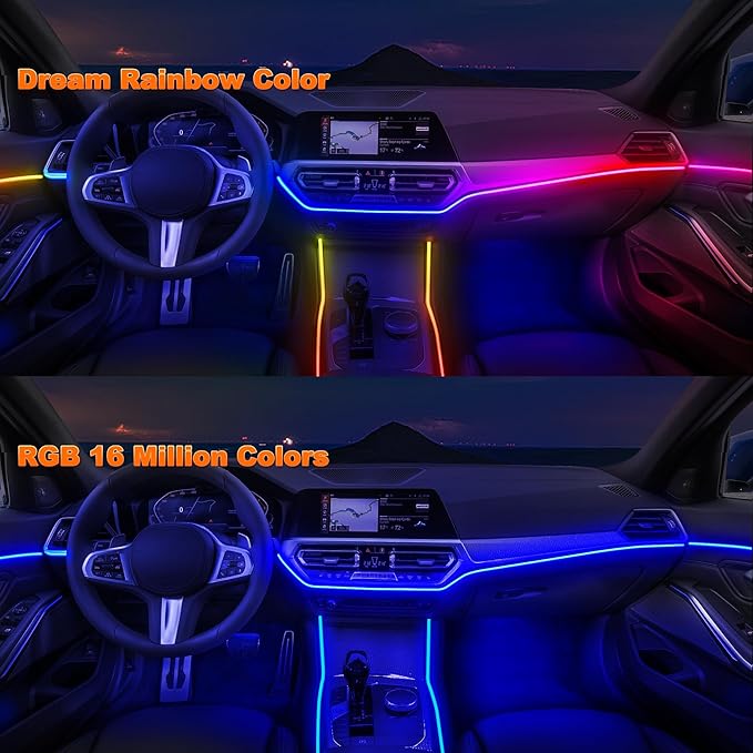 Acrylic LED Lights - Interior Car Ambient Lighting Kits with Dynamic Rainbow Dream Color Chasing, Music Sync (6 in 1(4 * 29.5+43.3+14.5 inches))
