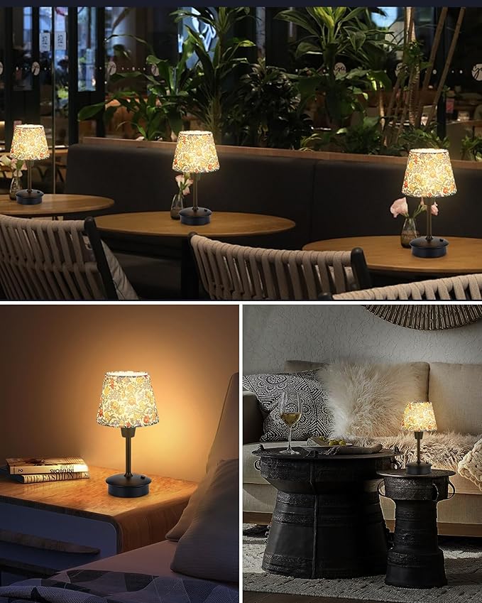 2 Pack Small Cordless Table Lamps for Restaurant Dinner Dining, 5200mAh Rechargeable Battery Operated Lamps, Brightness Dimmable, Night Bedside Touch Light, Living Room Kitchen Outdoor Table Light