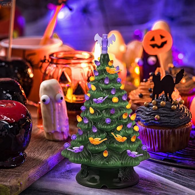 Riakrum 186 Pcs Ceramic Christmas Tree Replacement Bulb Set Replacement Light Ornaments Xmas Ceramic Tree Globe Lights(Halloween)