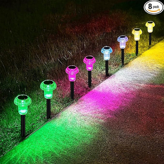 Easter Solar Pathway Lights Outdoor Decorative 8 Pack, 4 color LED Mushroom Solar Lights Outdoor Waterproof Solar Powered Decor for Yard Driveway Patio, Valentines Day Halloween Christmas Garden Decor