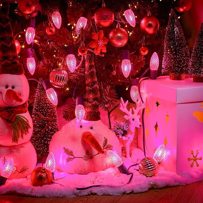 C7 Pink Christmas LED Replacement Light Bulb, C7 Shatterproof Replacement Bulbs for Outdoor Indoor String Lights, E12 Candelabra Base Pink Christmas Bulb for Xmas Holiday House Lighting Decoration