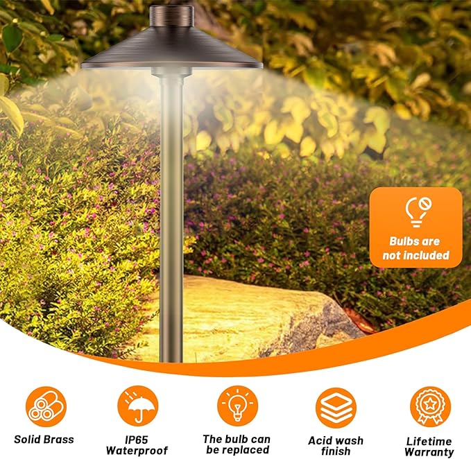 ZONEGRACE 8 Pack Solid Brass Low Voltage Pathway Lights,Outdoor Wired LED Landscape Path Lights,AC/DC 12V Bronze Pathway Lighting for Walkway Garden Yard,UL Listed Cord,Without Replacement Bulbs