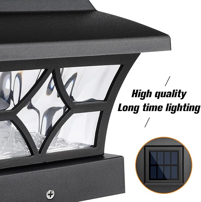 VOLISUN Solar Post Cap Lights Outdoor, Solar Powered Fence Cap Lights for 4x4 Vinyl/Wood, Black Waterproof Solar Deck Post Light 4Pack Cool/Warm for Garden Patio Porch