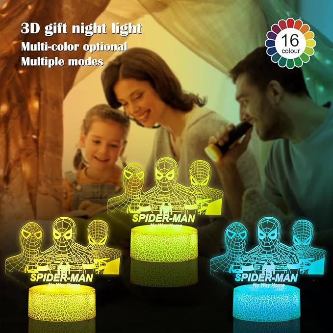 Kids Toys 3D Night Light,Superhero Christmas Gift Birthday 3D Illusion Lamp for Kid Girl Boy Room Decor, 16 Colors Remote Control