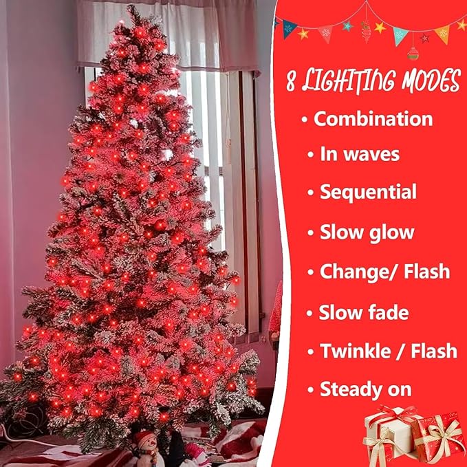 QITONG 165ft 500 LED Red Christmas Lights, Christmas String Lights Outdoor Waterproof Plug in, Green Wire Twinkle Light Indoor with 8 Modes