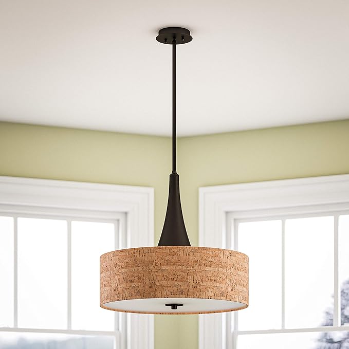 Kenroy Home 93013ORB Bulletin 3 Light Pendant with Tan Finish, Casual Style, 19.5" Height, 22" Width, 22" Depth