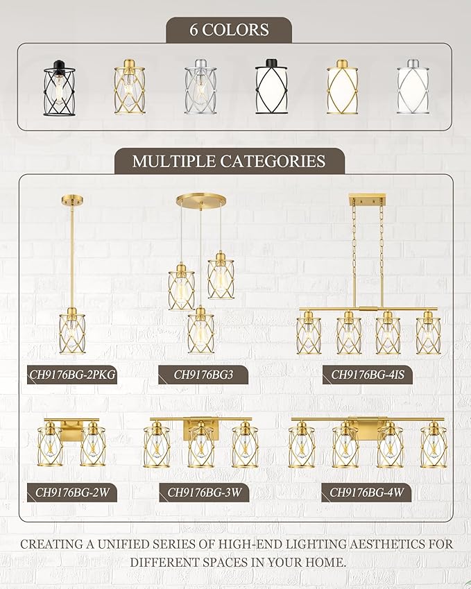 4-Light Kitchen Island Lighting, Modern Brushed Gold Dining Room Light Fixtures with Clear Glass, Farmhouse Industrial Linear Chandelier Pendant Light with Adjustable Chain, CH9176BG-4IS