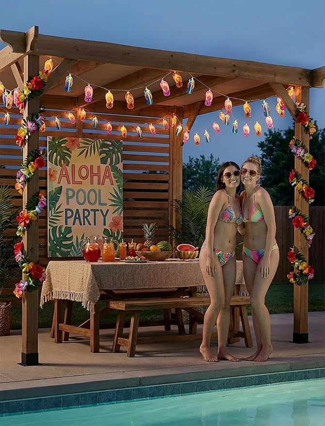 8.5Ft Summer Beach Themed Lights, 10L LED Flips Flops String Lights Plug in for Indoor and Outdoor Holiday Summer, Luau Aloha Hawaiian Tropical Party Décorations.