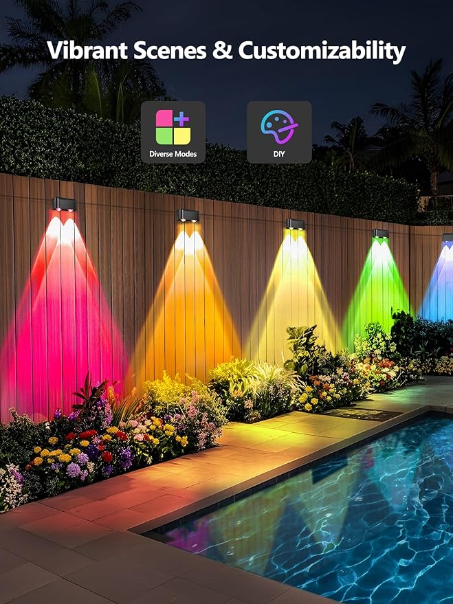 Brizled Smart Outdoor Fence Lights, 12 Lamps Tunable White + RGB Deck Lights APP Controlled Compatible with Alexa & Google Home, Music Sync Fence Outdoor Lighting for Garden Backyard Yard Home Decor