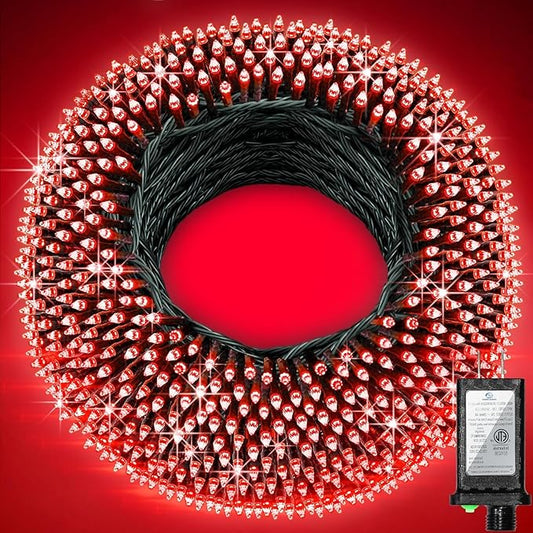 340 LED 90FT Christmas String Lights Outdoor, 12 Pro Modes and Timer Memory & Brightness, Plug in Waterproof Dark Green Wire Twinkle Light for for Xmas Yard Tree Wedding Party Decor (Red)