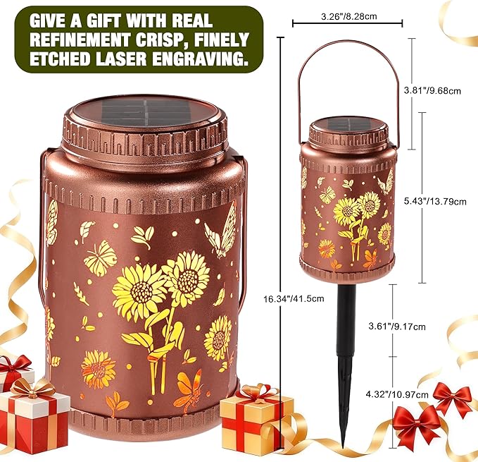 Cooo 4 Pack Solar Lanterns Outdoor Waterproof Sunflower Butterfly Solar Pathway Lights Landscape Path Christmas Gifts for Women Mom Grandma for Outdoor Table Lamps Garden Yard Backyard Decor-Rose Gold