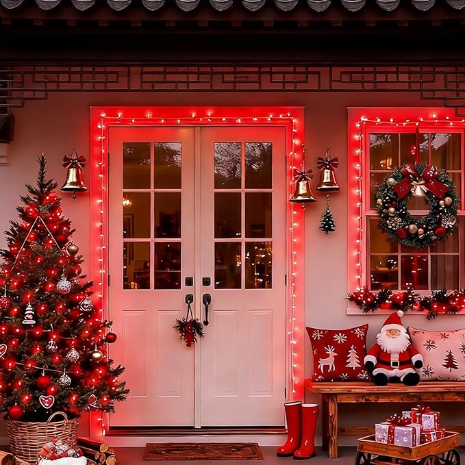 LAMPHOME 33ft Red Valentine Lights String, 100 LED Green Wire red Fairy Starry String Lights Plug in,16 Lighting Modes for Valentines Day Tree Decorations Wedding Party Decoration