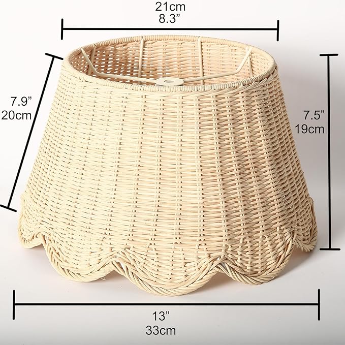Plug in Scalloped Pendant Light, Rattan Hanging Lights with Plug in Cord 15FT Hemp Rope Cord, Dimmable Switch – Indoor Hanging Lamps for Boho Living Room Bedroom（Bulb Included） (Natural)
