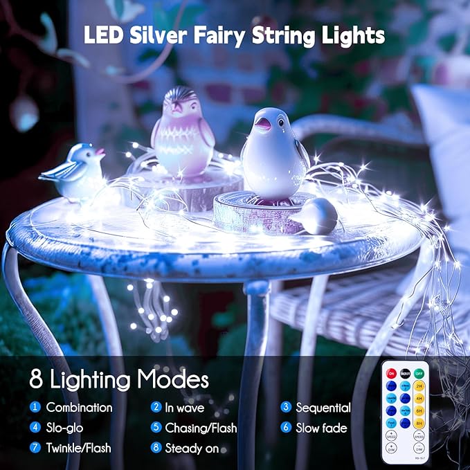 Fairy Lights with Remote, 66 Feet 200 Led Firefly String Lights Plug in for Bedroom Home Wall Ceiling Christmas Tree Wreath Craft Wedding Party Indoor Outdoor Decoration, Pure White
