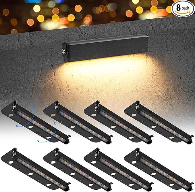 8-Packs 3W 7 Inch LED Hardscape Paver Lighting,12V AC/DC Low Voltage Retaining Wall Lights,LED Landscape Lighting,2700K Soft White Outdoor Step Light,50,000 Hours Lifespan-Black