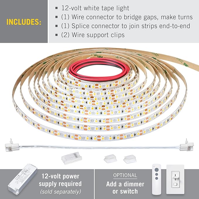 Armacost Lighting RibbonFlex Pro 12V White LED Strip Lights 120 LED/m, 3000K, 16.4 ft 143230