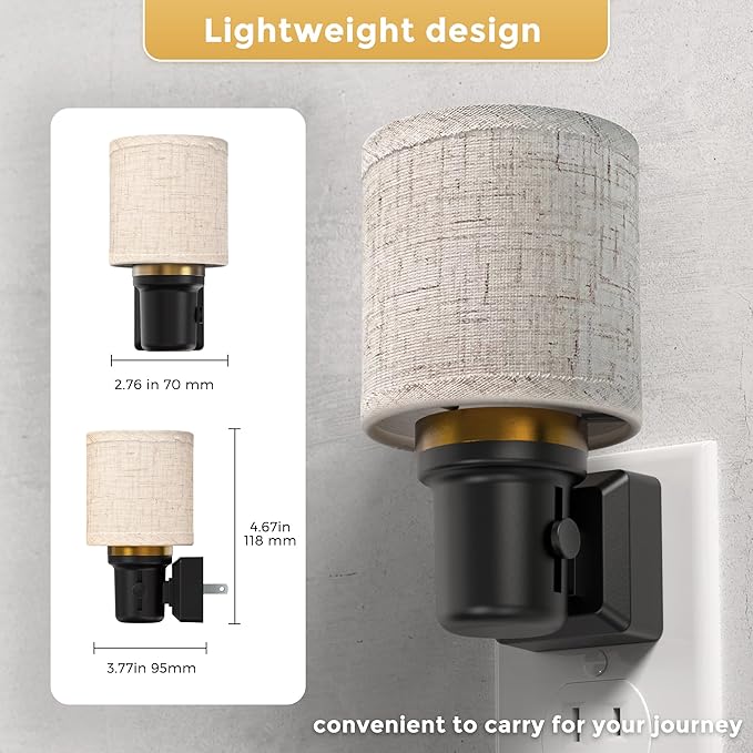 L LOHAS LED Night Lights Plug into Wall, Linen Fabric Cylinder Decor Night Light, Dusk to Dawn Sensor Vintage Nightlight, Amber Warm 0-100LM Dimmable, for Bedroom Living Room Hallway