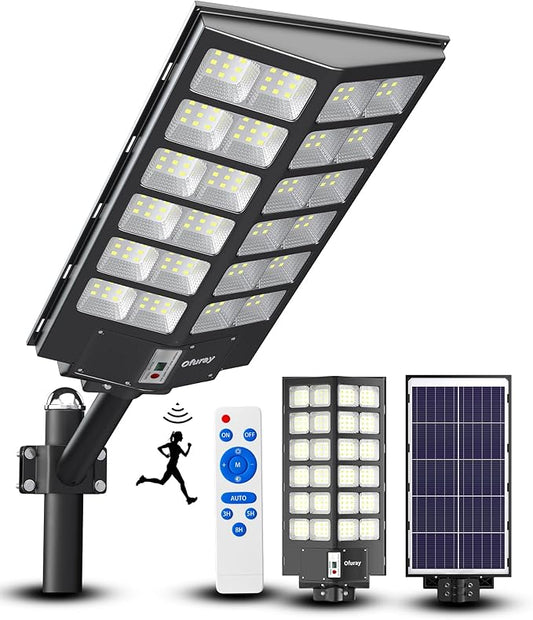 Ofuray Of-9800W Solar Street Lights Outdoor,Solar Security Flood Lights Parking Lot Lights Commercial Dusk to Dawn, 6500k Waterproof Led with Remote Control Motion for Street,Court,Barn