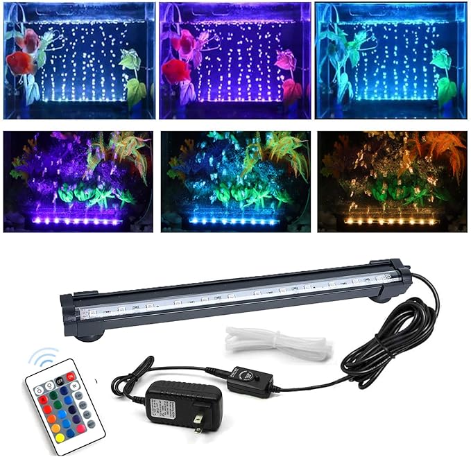 Aquarium Air Bubble Light, RGB LED Fish Tank Light with 16 Colors & 4 Modes, Remote Control, IP68 Submersible Aquarium Lamp for Turtle Tank, Betta, Shrimp