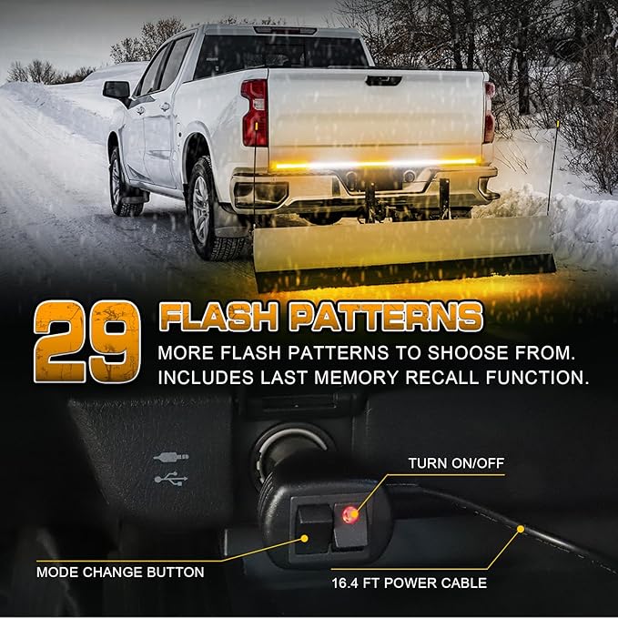XRIDONSEN 60 inch Truck Strobe Lights Strip 360 LED Amber White Rear Window Tailgate Emergency Lights Flashing Warning Hazard Safety for Tow Plow Trucks Construction Vehicles Pickup
