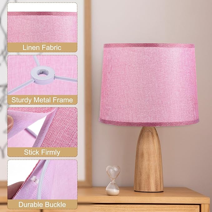 PATIKIL Lamp shades for Table Lamps 11.4" Top x 12.6" Bottom x 9.8" High Drum Lamp shades for Floor Lamps Medium Linen Lampshade Easy Assembly for Lamp Replacement, Pink