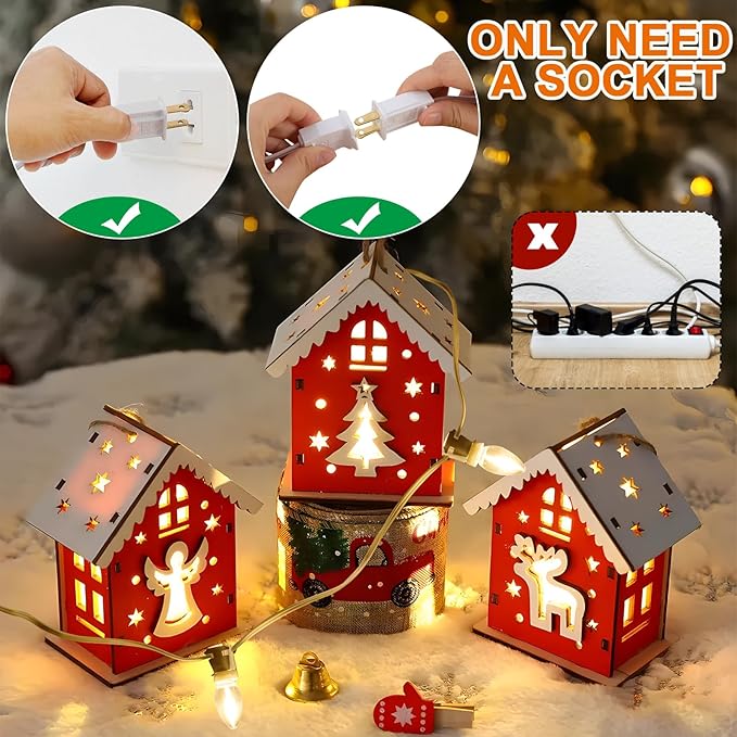 Christmas Village Lights with 12 LED Warm-White Bulb,Decoration for Christmas Village Houses, Pumpkin Crafts Halloween Holiday Decoration,C7 Village Light Cord